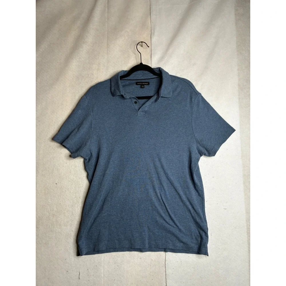 Banana Republic Mens Blue Heathered‎ Cotton Short Sleeve Polo Shirt Large 158896